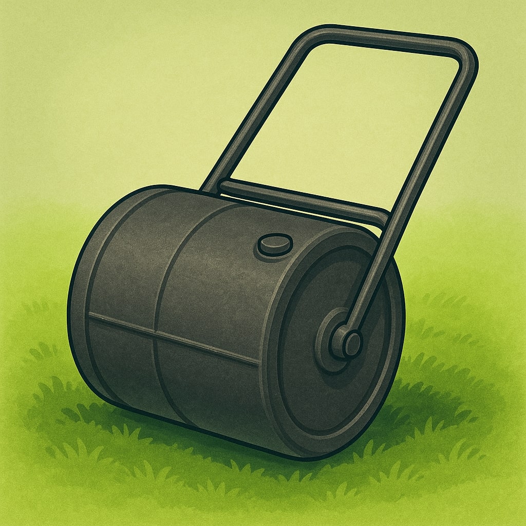 A vintage cast iron lawn roller with antique finish.