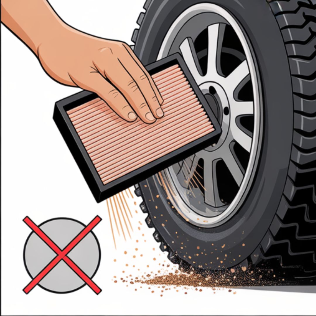 Tapping mower air filter clean