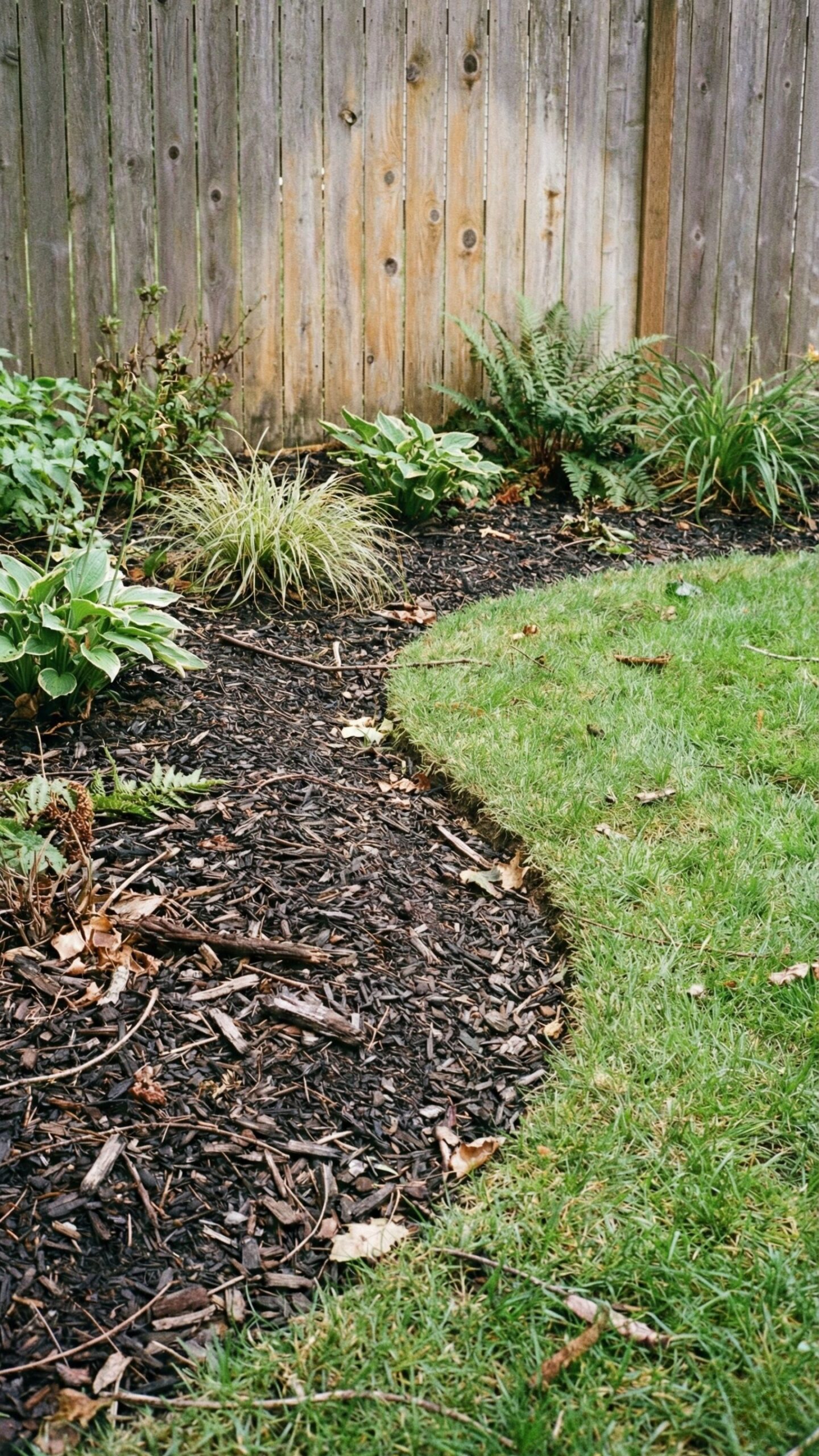 Curved landscape bed for easy mower turns