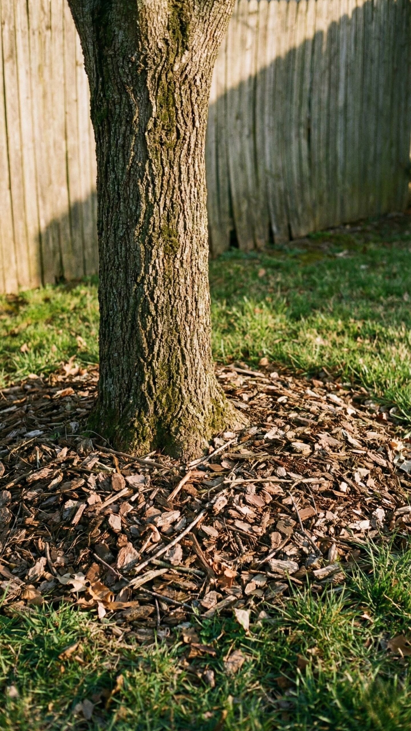 Mulch tree ring for mower friendly tree care