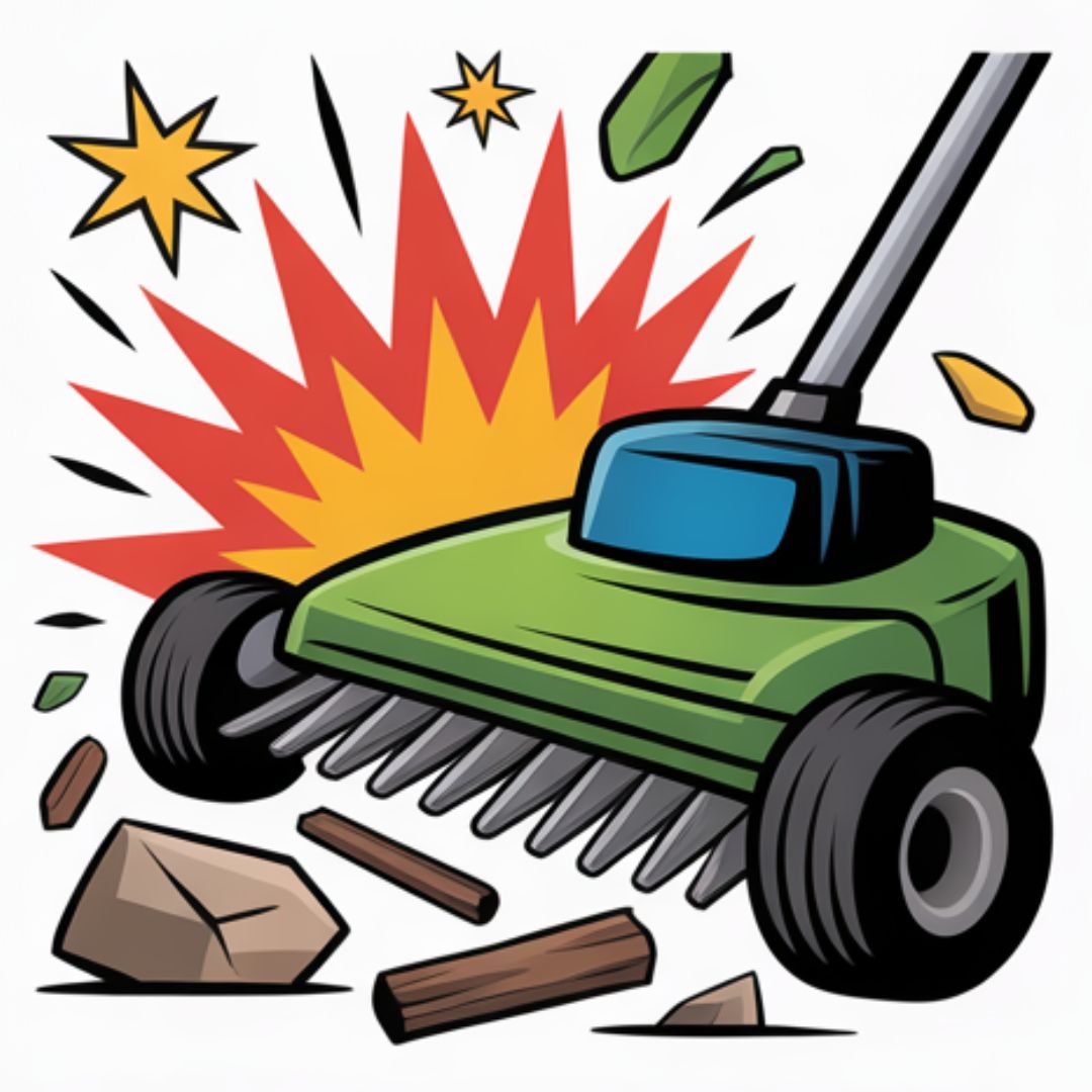 Avoid mowing over sticks rocks and toys