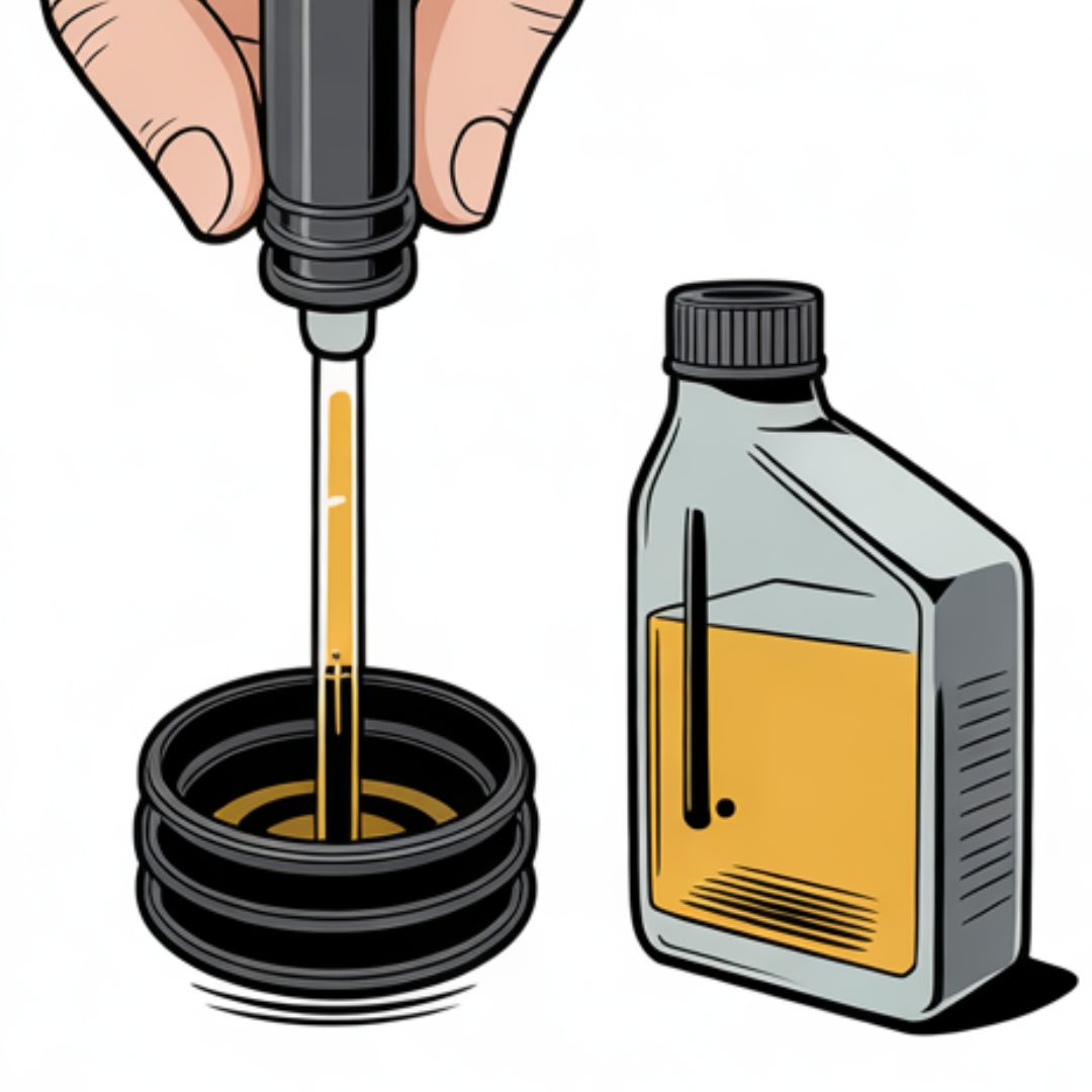 Checking lawn mower engine oil on dipstick
