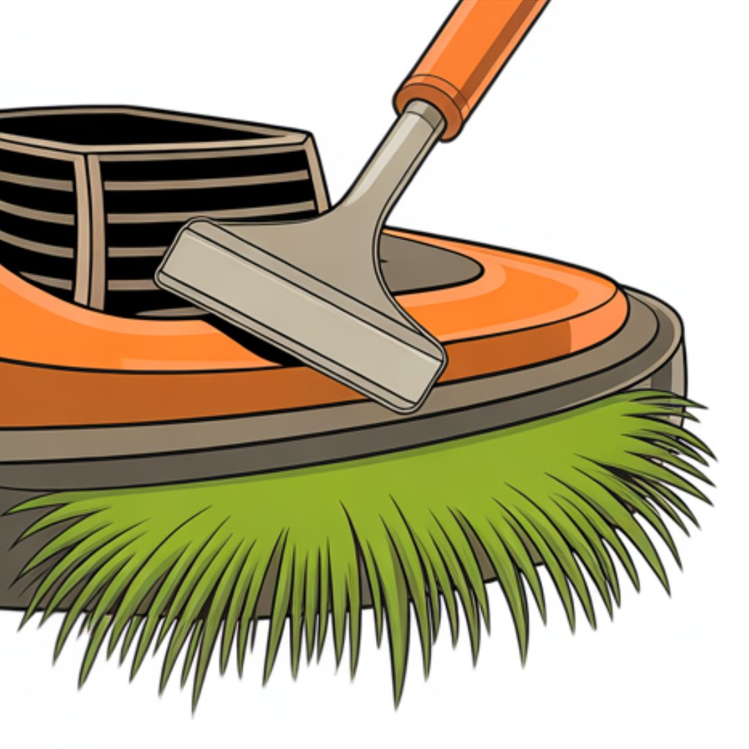 Grass buildup under deck