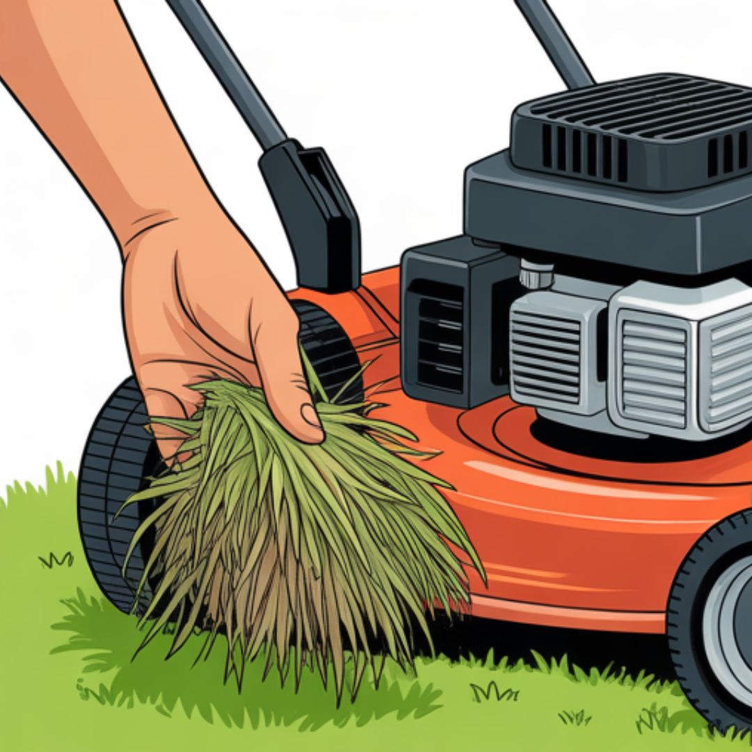 Grass buildup around mower engine shroud