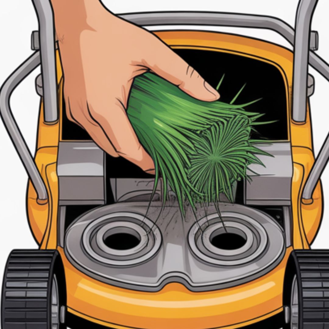 Cleaning mower belt cover of grass buildup