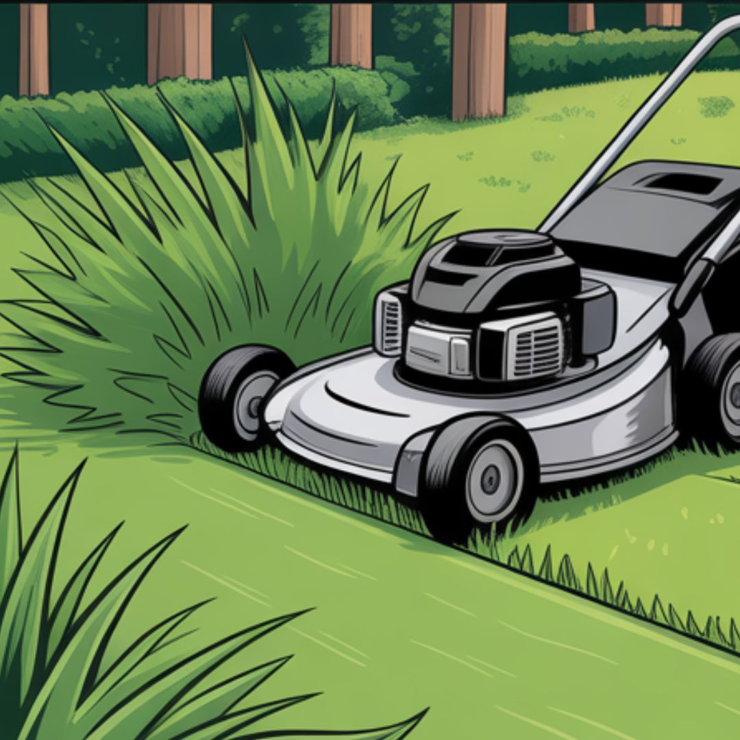 Inspecting the lawn after mowing for missed spots