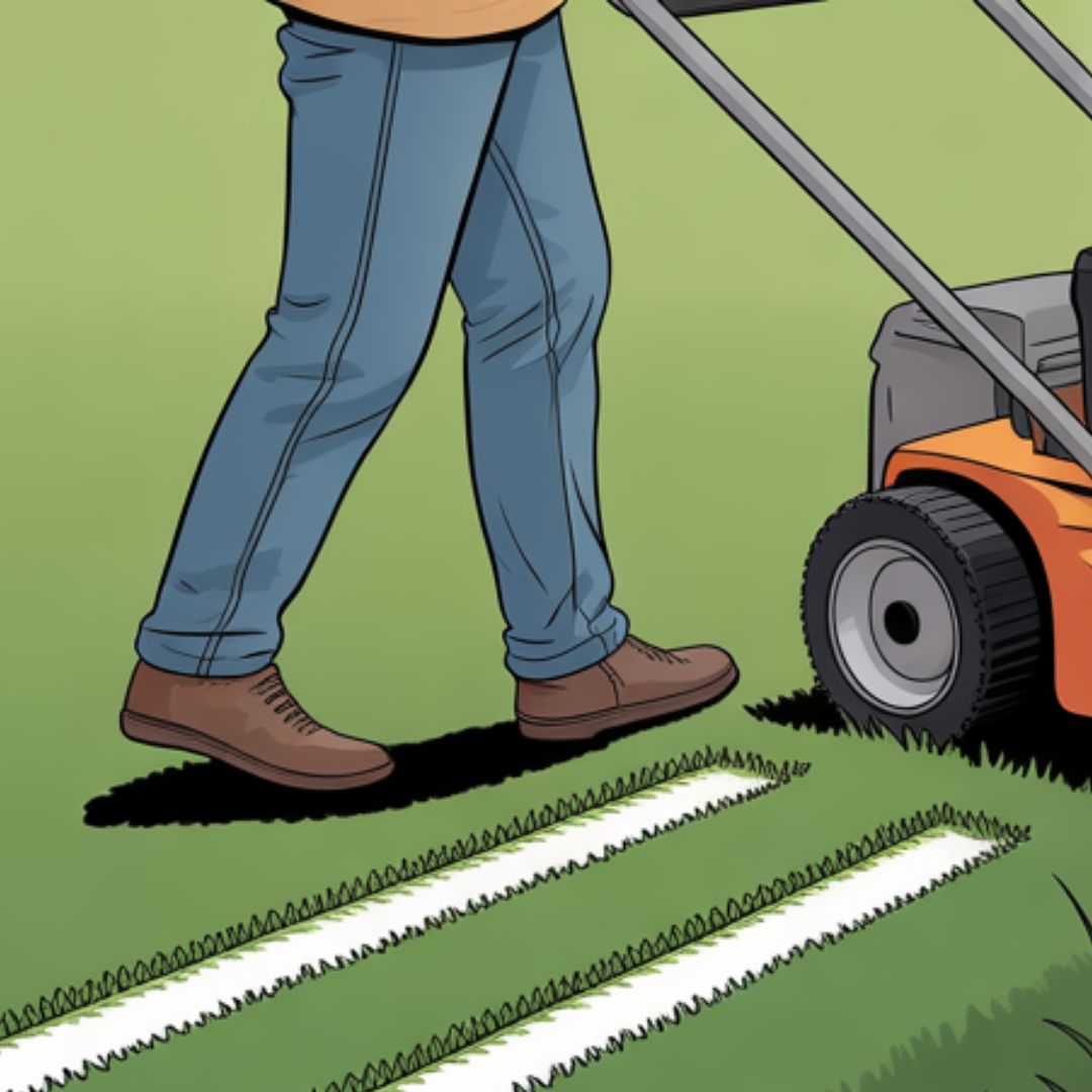 Person mowing lawn at a slow steady pace