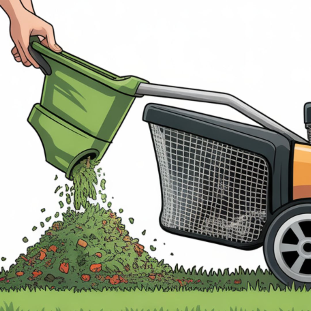Emptying lawn mower grass bag