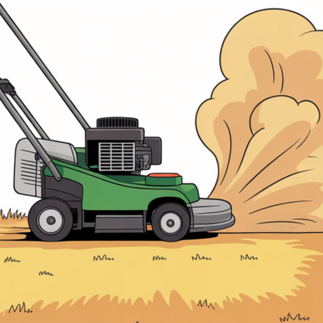 Dust clouds from mower
