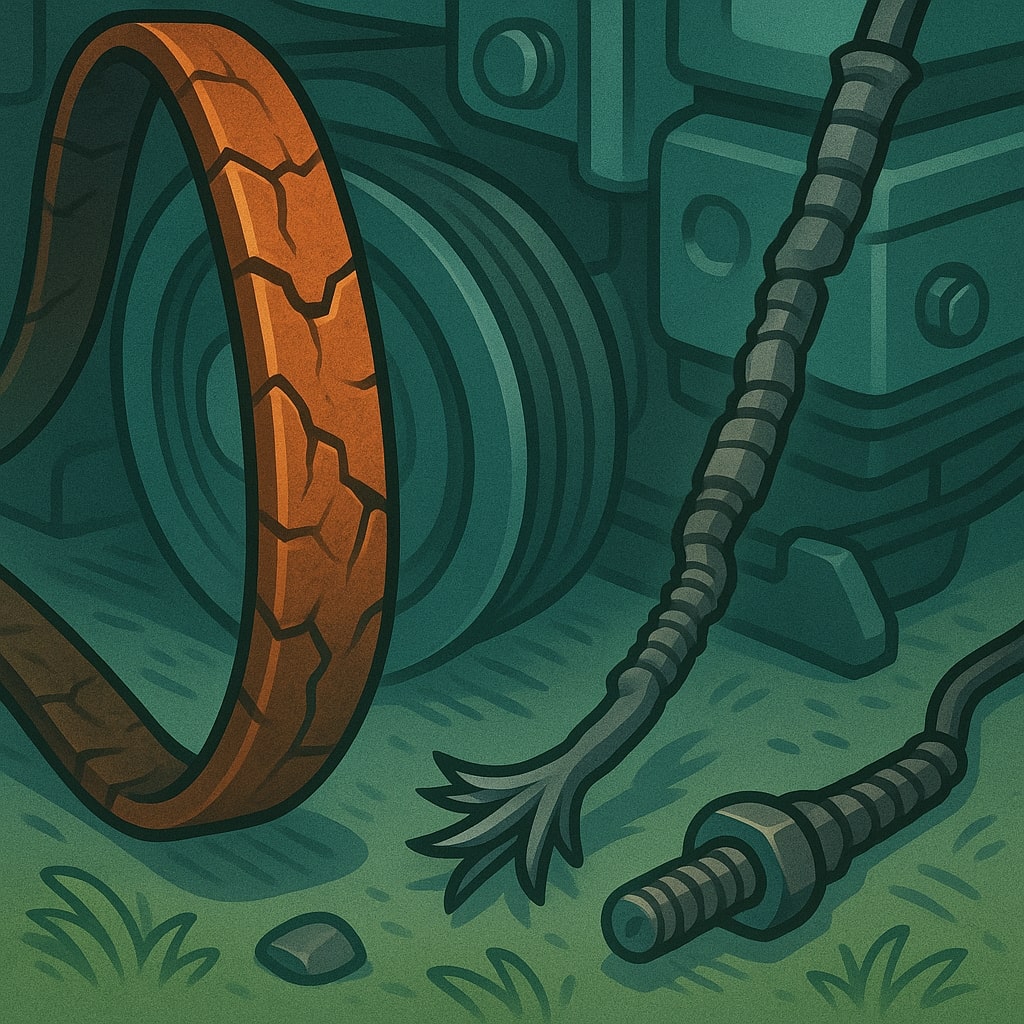 Worn Lawn Mower Belt and Cables