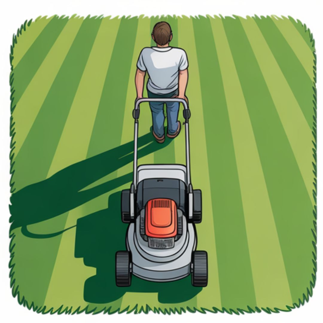 Straight mowing pattern across the lawn