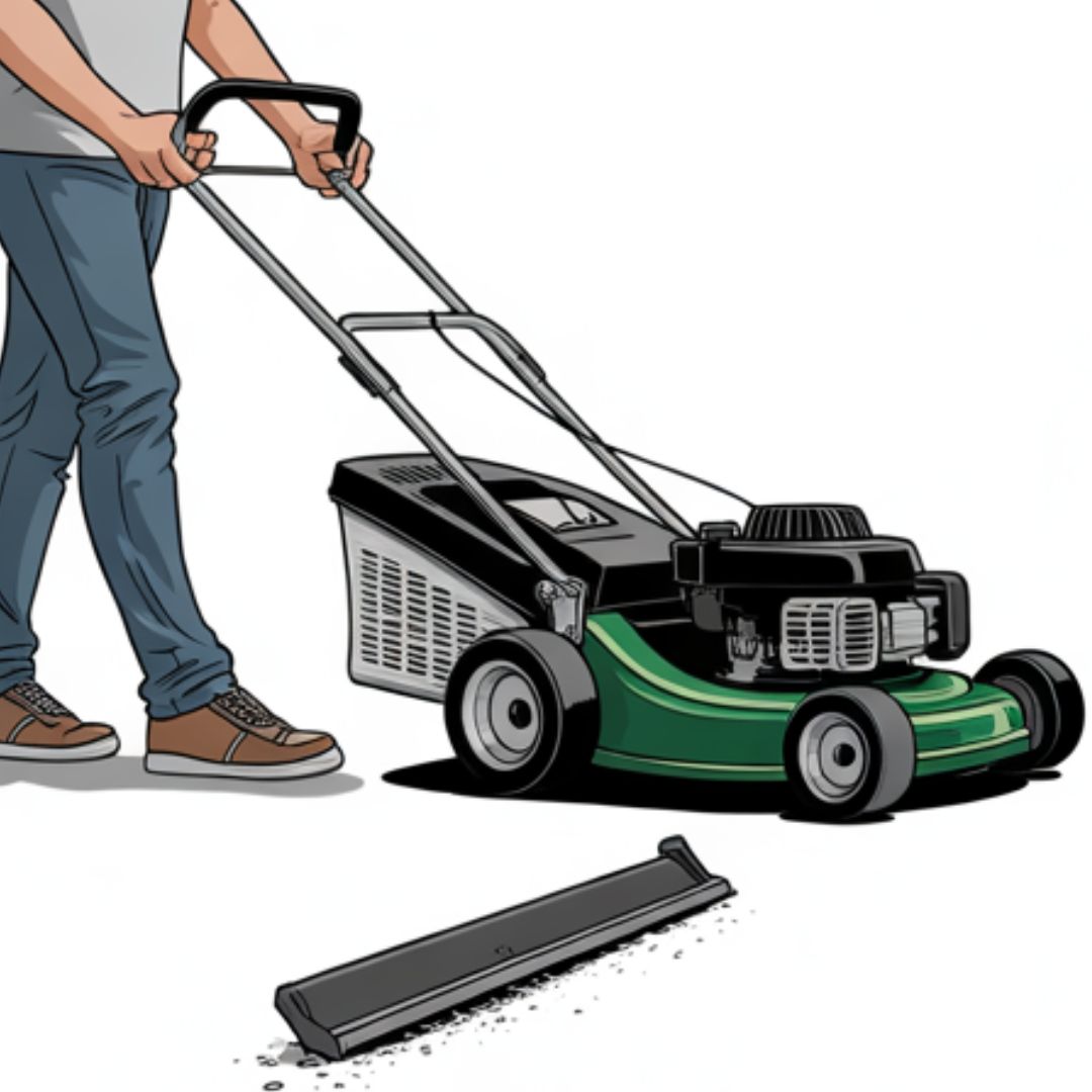 Mower crossing driveway with blades turned off