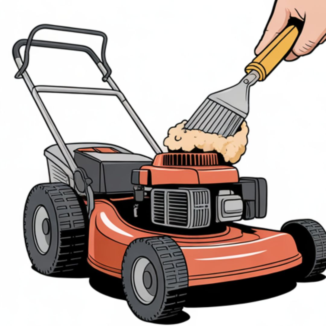 Cleaning grass buildup from mower deck