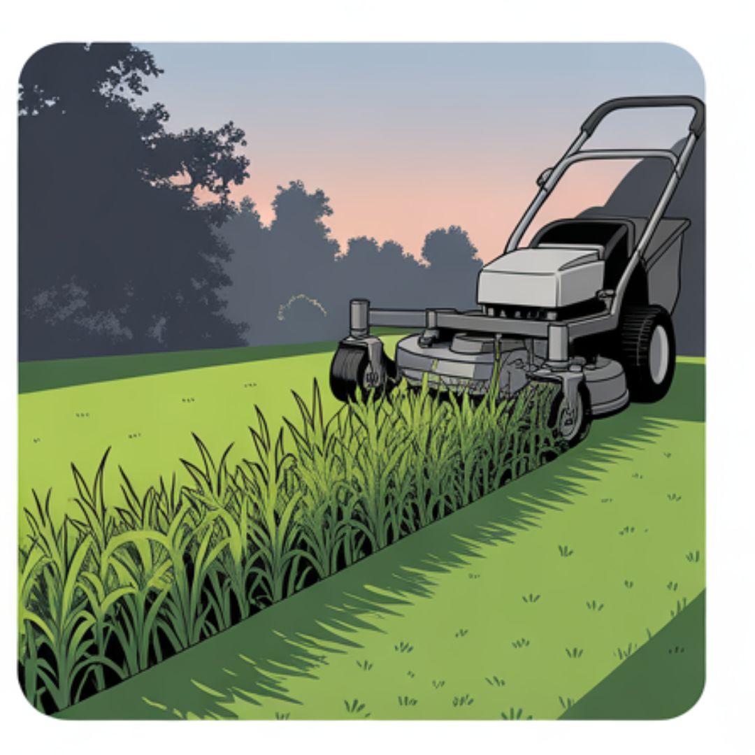 Evening lawn mowing in cooler temperatures