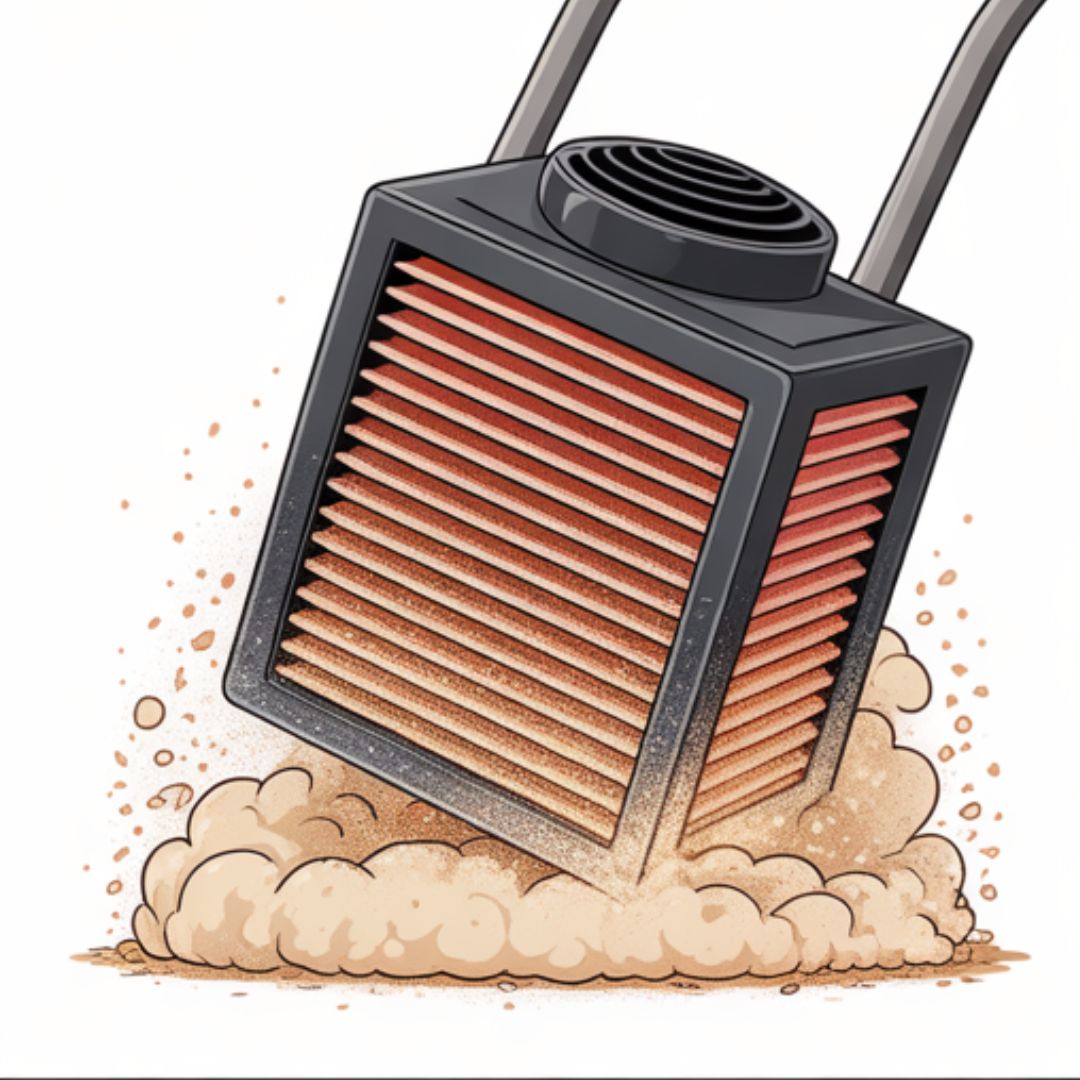 Checking dusty mower air filter