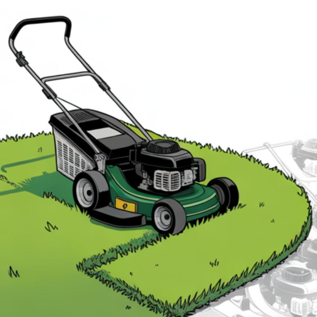Mower making a wide turn on the lawn