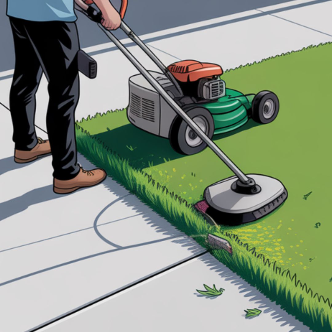 Edging and trimming lawn before mowing