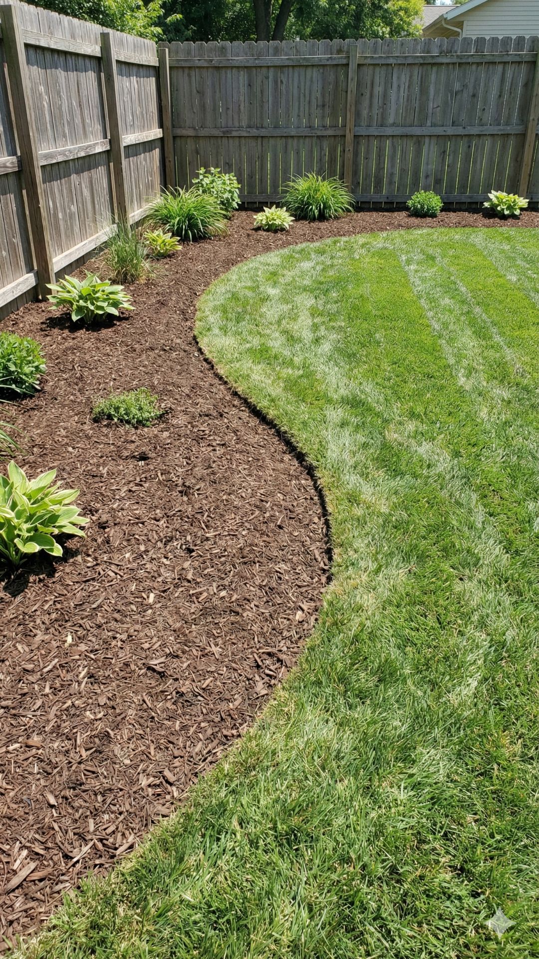 Widened yard corner for easy mowing